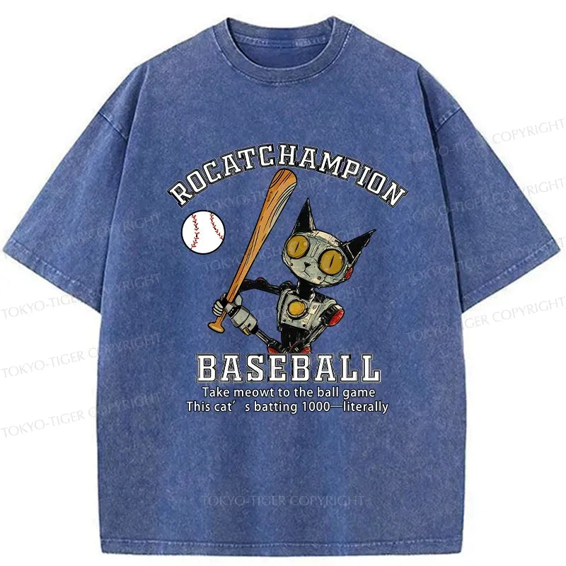 Kyoto-Lion Take Cat To A Baseball Game Washed T-Shirt