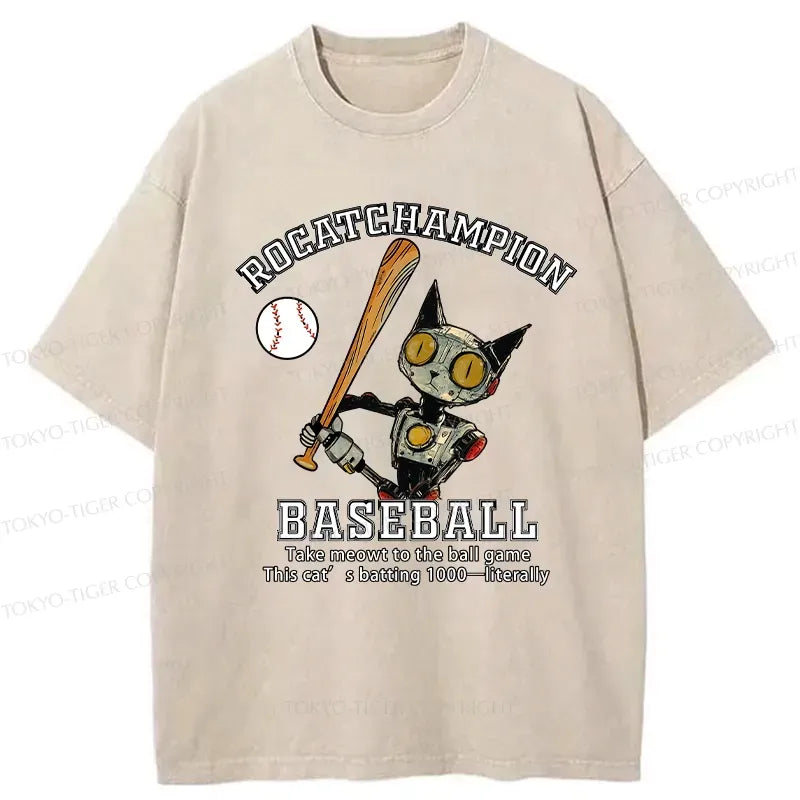 Kyoto-Lion Take Cat To A Baseball Game Washed T-Shirt