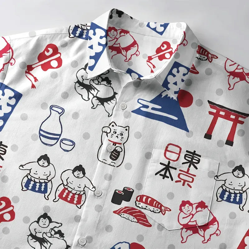Kyoto-Lion Japanese Elements Combination Button-up Shirt