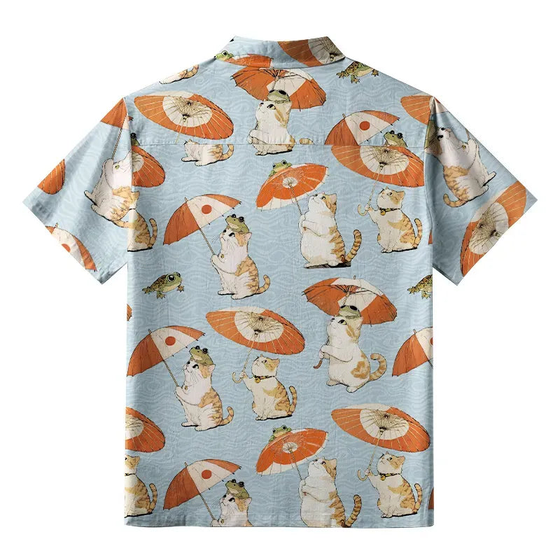 Kyoto-Lion Cat Holding An Umbrella Button-up Shirt