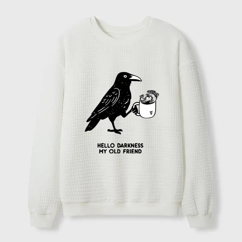 Kyoto-Lion Crow Drinking Black Coffee Funny Waffle Sweatshirt