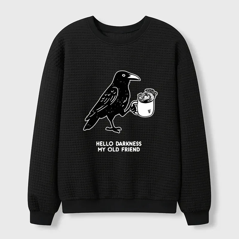Kyoto-Lion Crow Drinking Black Coffee Funny Waffle Sweatshirt