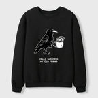 Kyoto-Lion Crow Drinking Black Coffee Funny Waffle Sweatshirt