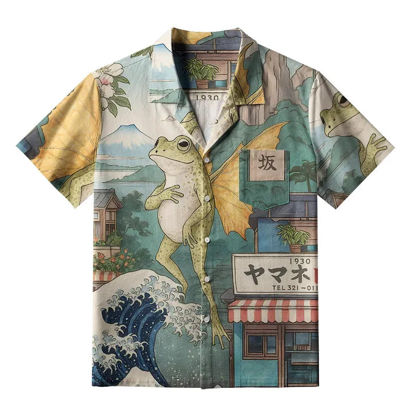 Japanese Kyoto Lion Frog Aloha Shirt for Summer