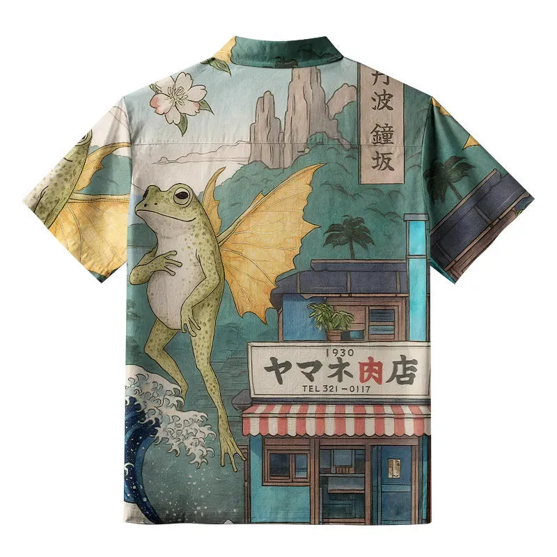 Japanese Kyoto Lion Frog Aloha Shirt for Summer