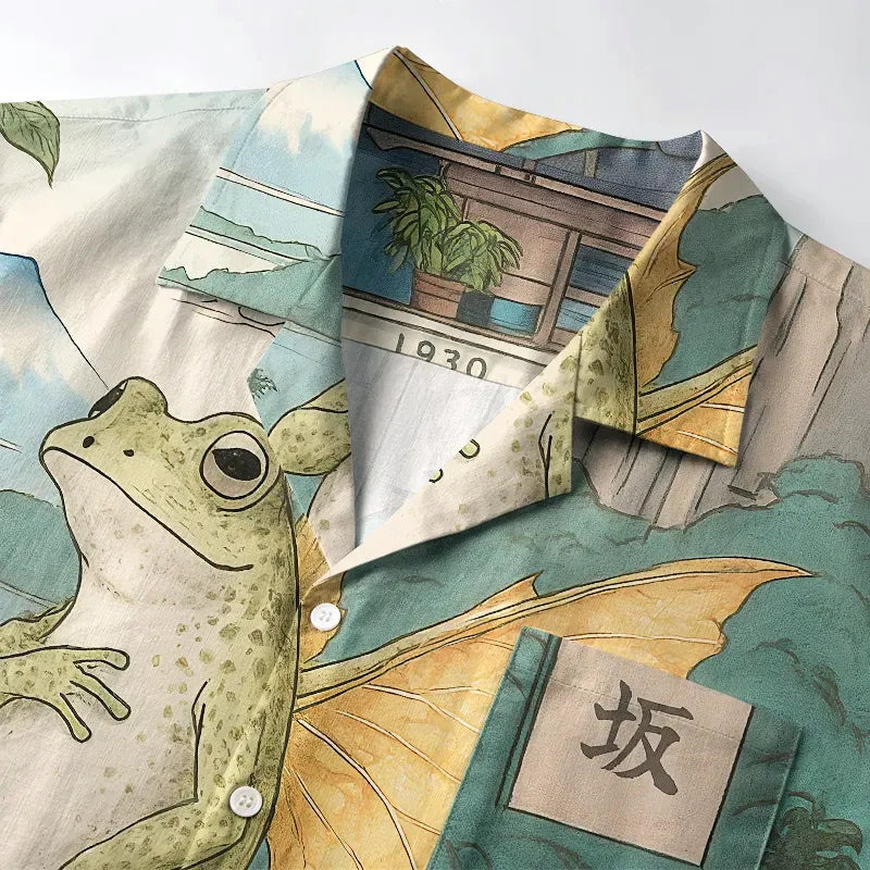 Vintage Ukiyo-e Frog Wings Hawaiian Shirt on Sale