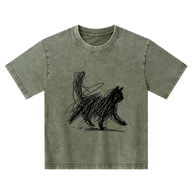 Japanese minimal cat art kids t-shirt