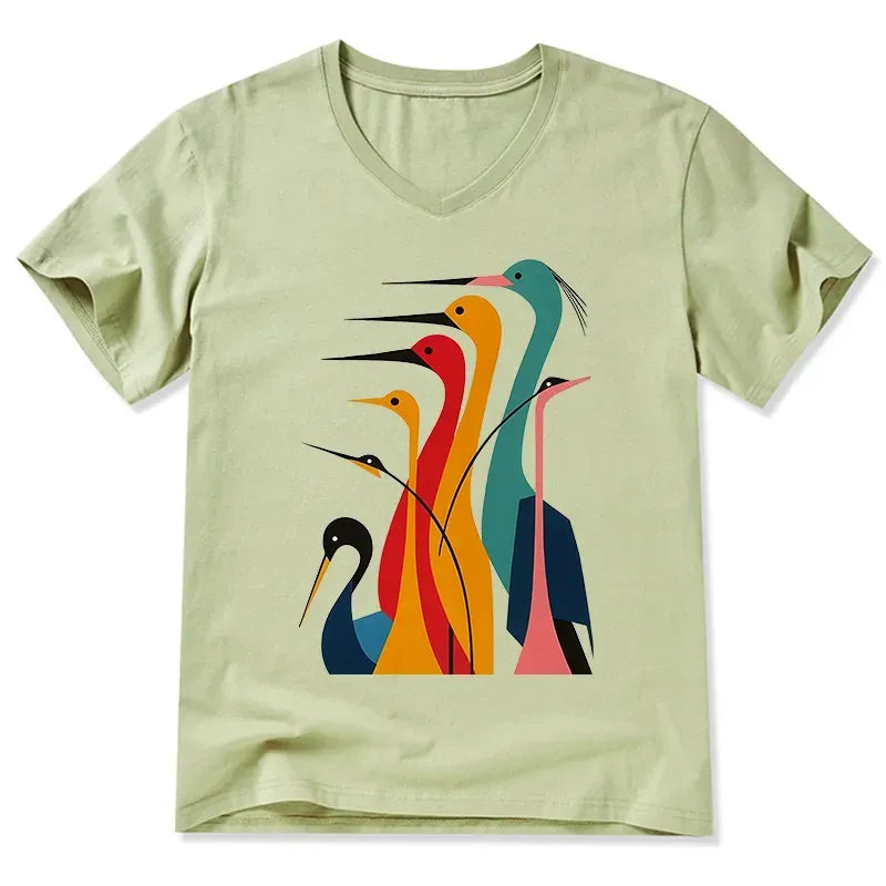 Kyoto-Lion Various Types Of Cranes V-Neck Classic T-Shirt