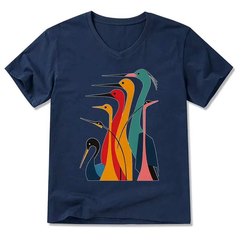 Kyoto-Lion Various Types Of Cranes V-Neck Classic T-Shirt