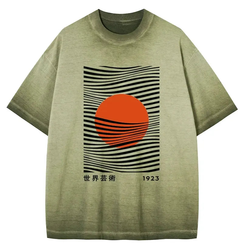 Kyoto-Lion Minimalist Art Sun Gradient Washed T-Shirt