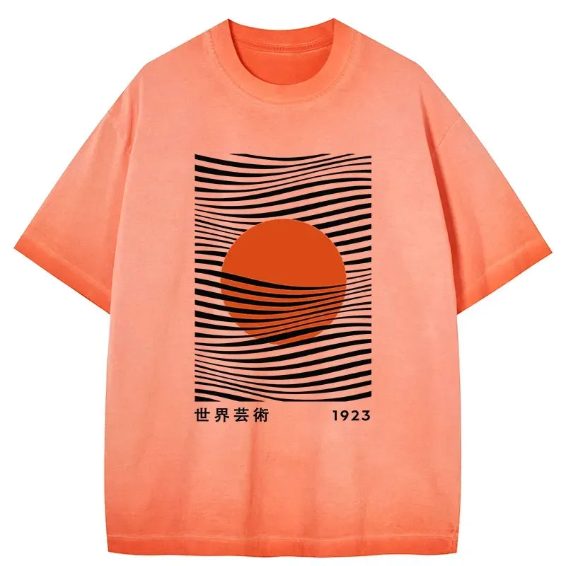 Kyoto-Lion Minimalist Art Sun Gradient Washed T-Shirt