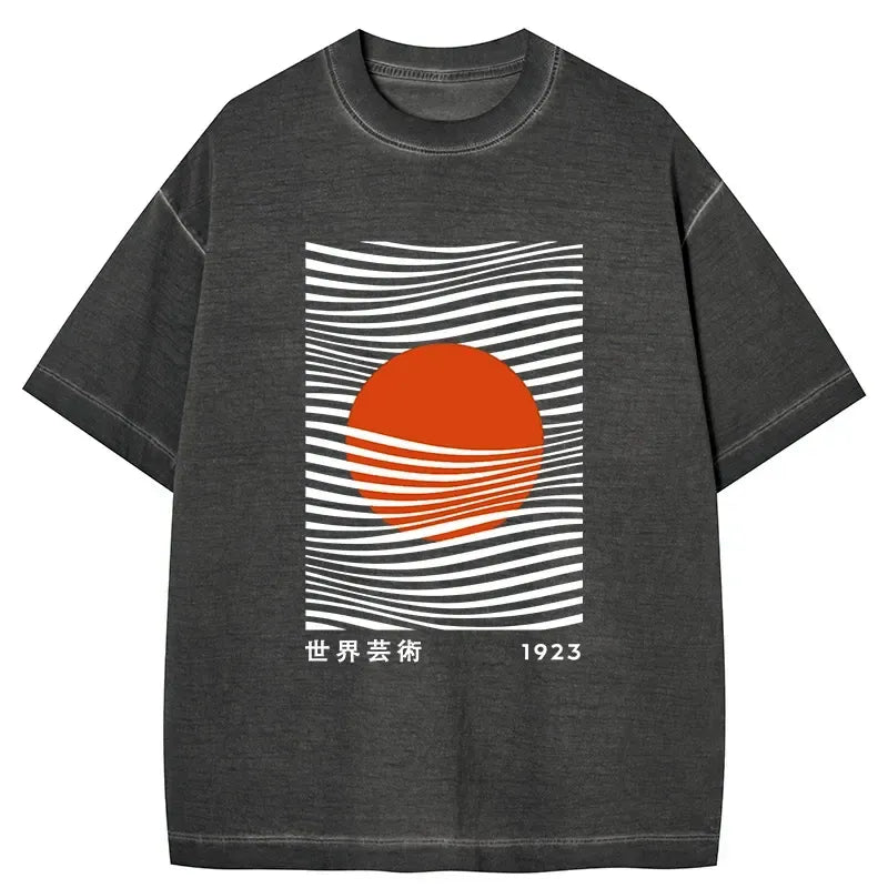 Kyoto-Lion Minimalist Art Sun Gradient Washed T-Shirt