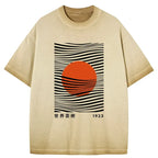 Japanese Minimalist Sun Gradient Washed T-Shirt for Daily Wear