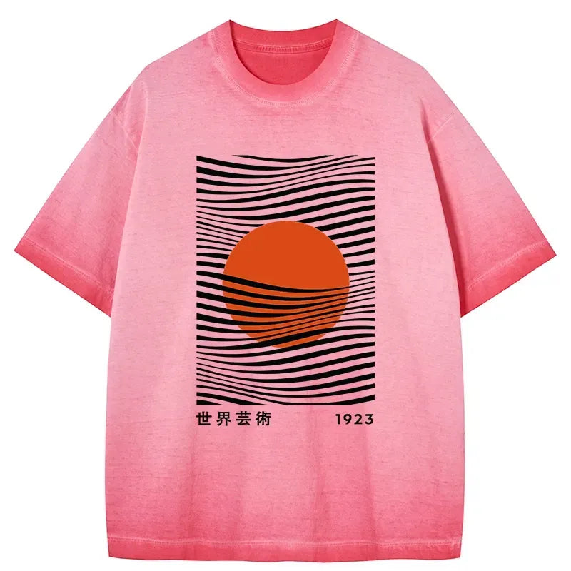 Kyoto-Lion Minimalist Art Sun Gradient Washed T-Shirt