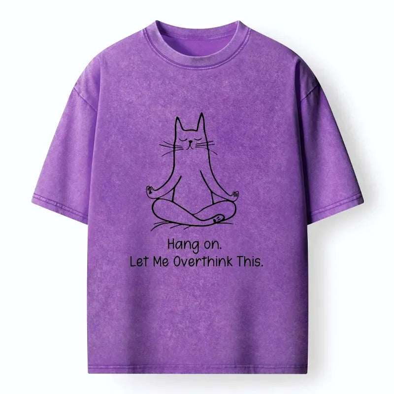 Kyoto-Lion Meditating Cat Overthinking Vibe Washed T-Shirt