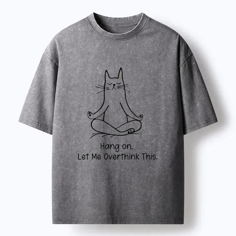 Kyoto-Lion Meditating Cat Overthinking Vibe Washed T-Shirt