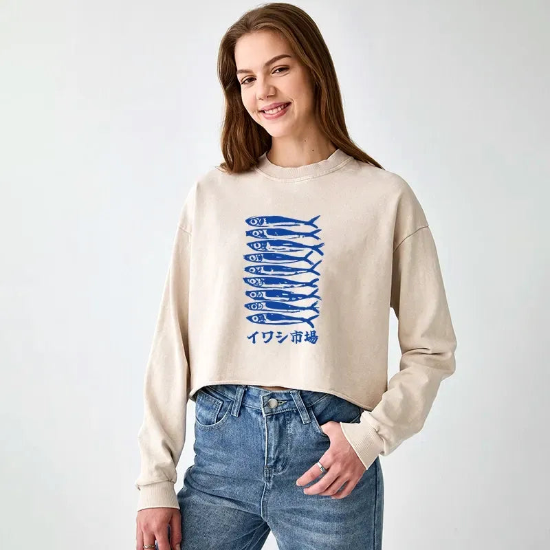 Japanese washed crop sweatshirt on sale