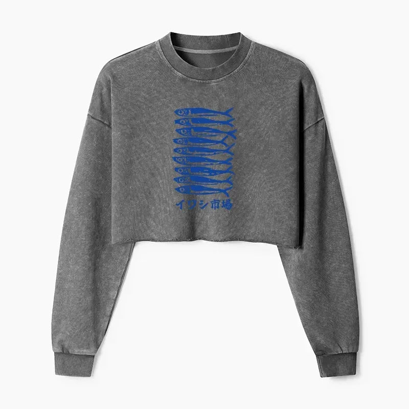 Japanese washed crop sweatshirt on sale