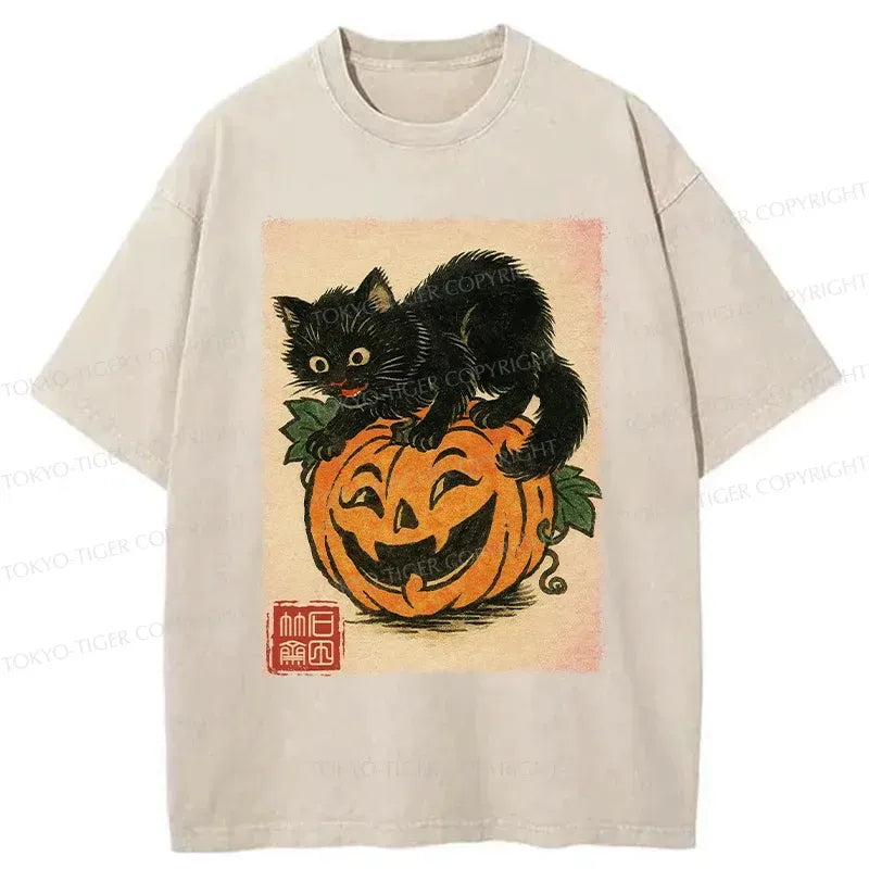 Japanese Black Cat Washed T-Shirt