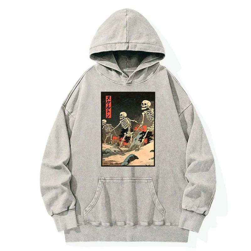 Japanese Rising Skeletons Washed Hoodie