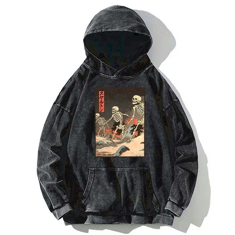 Kyoto-Lion Japanese Rising Skeletons Washed Hoodie