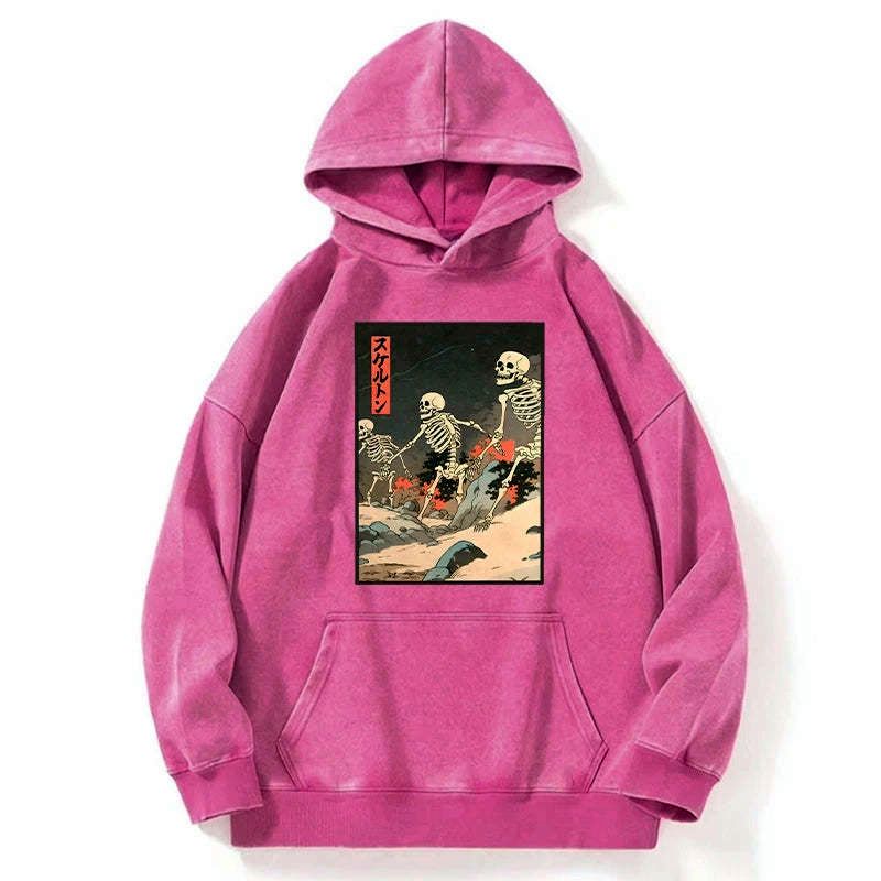Kyoto-Lion Japanese Rising Skeletons Washed Hoodie