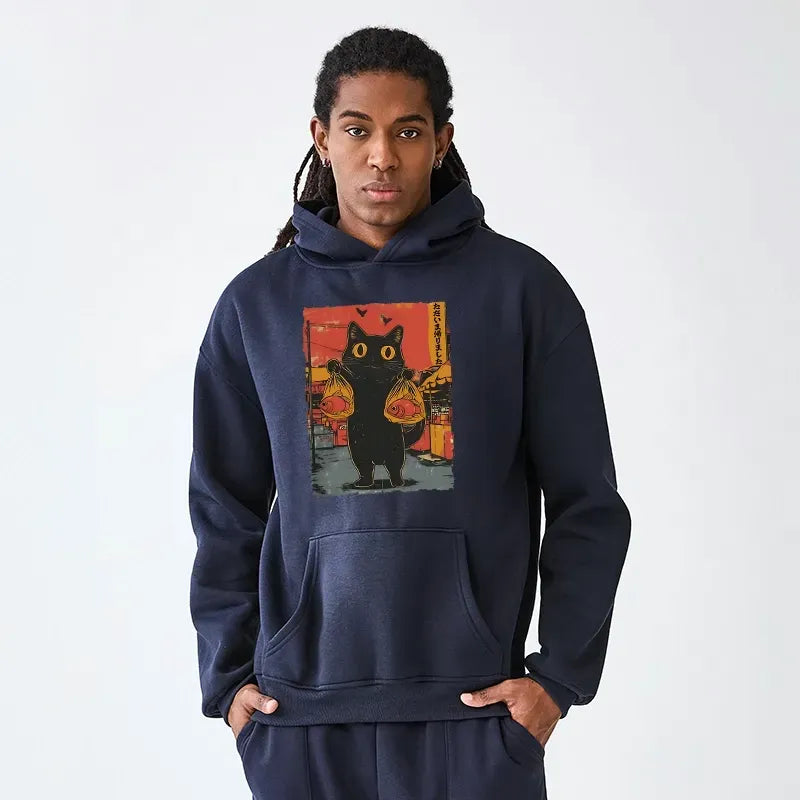 Japanese Cat Fishing Hoodie for Gift