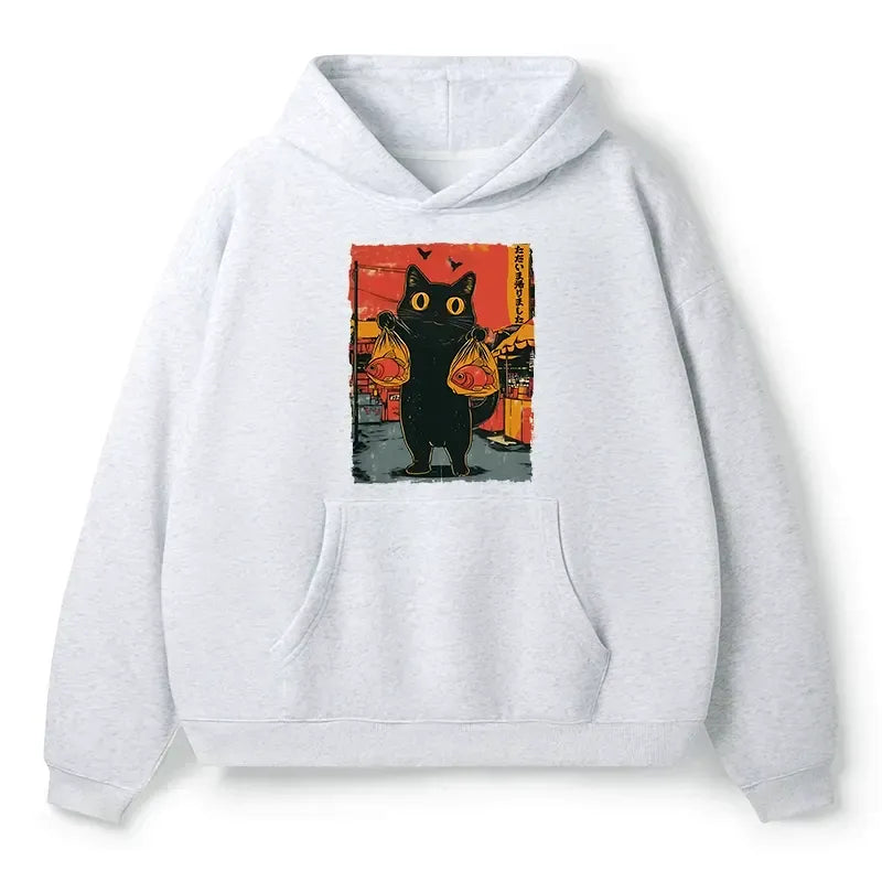 Japanese Style Cat Hoodie for Daily Wear