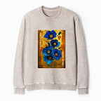 Kyoto-Lion Shiny Blue Flower Warm Golden Background Washed Terry Sweatshirt