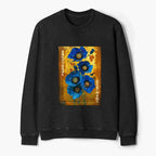 Kyoto-Lion Shiny Blue Flower Warm Golden Background Washed Terry Sweatshirt
