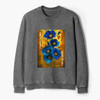 Kyoto-Lion Shiny Blue Flower Warm Golden Background Washed Terry Sweatshirt