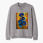 Kyoto-Lion Shiny Blue Flower Warm Golden Background Washed Terry Sweatshirt