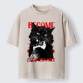 Kyoto-Lion Biting Black Cat Washed T-Shirt