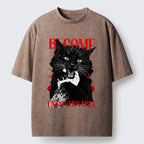 Kyoto-Lion Biting Black Cat Washed T-Shirt