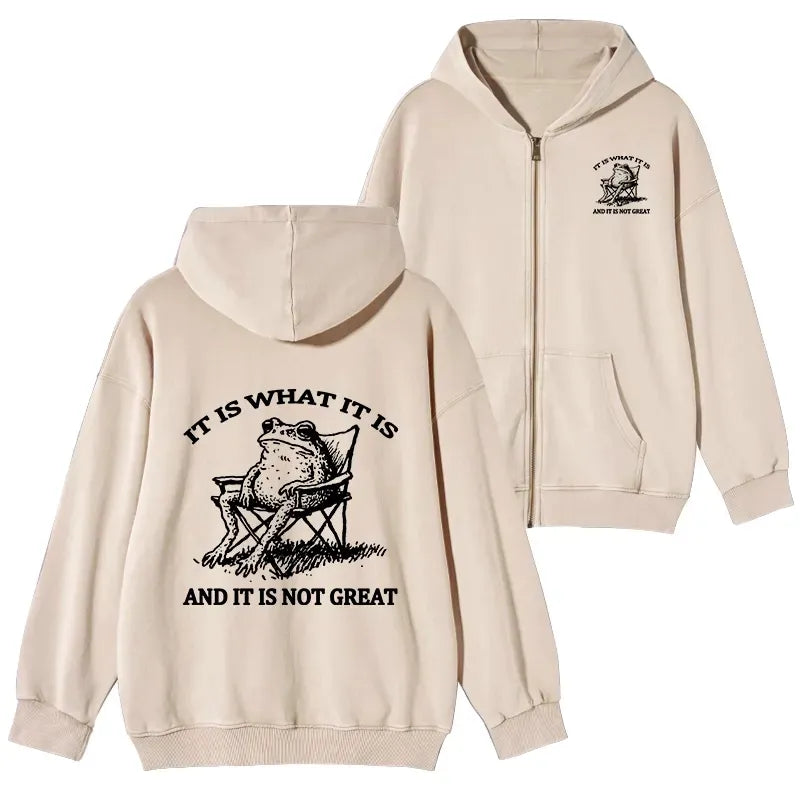 Kyoto-Lion Resting Frog Funny Washed Zip Hoodie