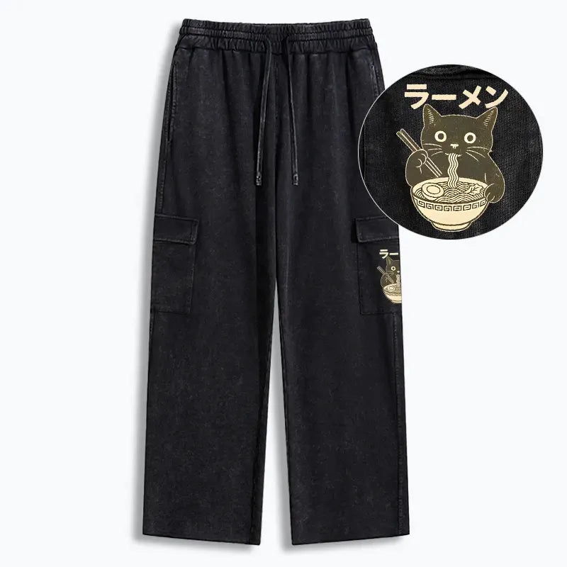 Japanese Black Cat Ramen Sweatpants for Daily Wear