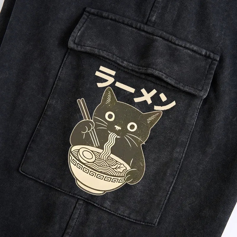 Black Cat Eating Ramen Sweatpants Gift for Him