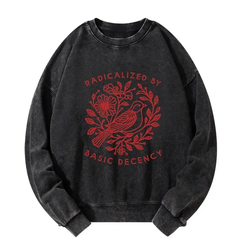 Unisex washed sweatshirt with Japanese art pattern