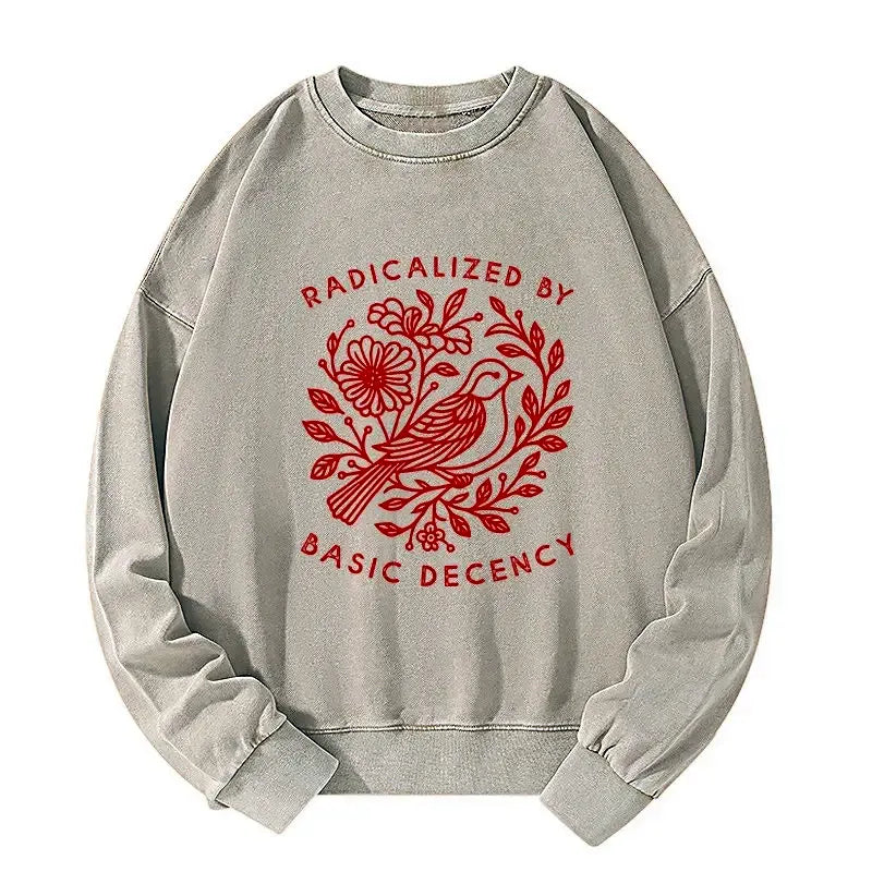 Unisex washed sweatshirt with Japanese art pattern