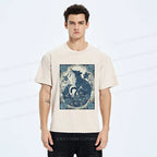Japanese Floral Fox Aesthetic Washed T-Shirt