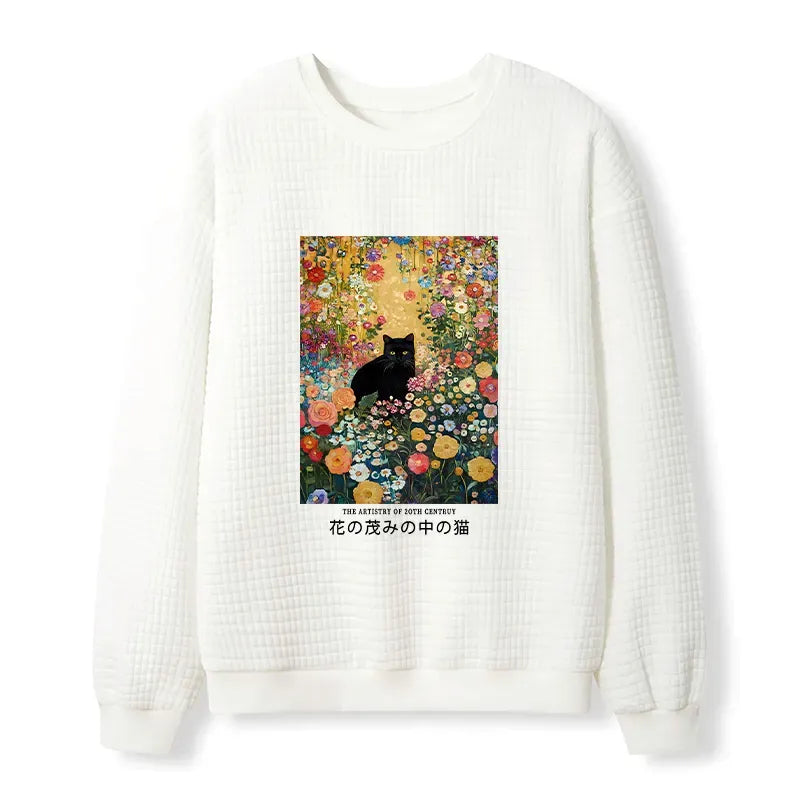 Black Cat Waffle Sweatshirt Trending