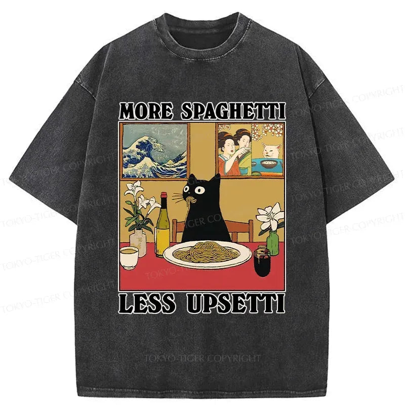 Kyoto-Lion Cat Eating Pasta Washed T-Shirt
