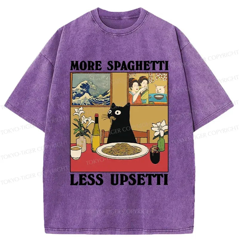 Kyoto-Lion Cat Eating Pasta Washed T-Shirt