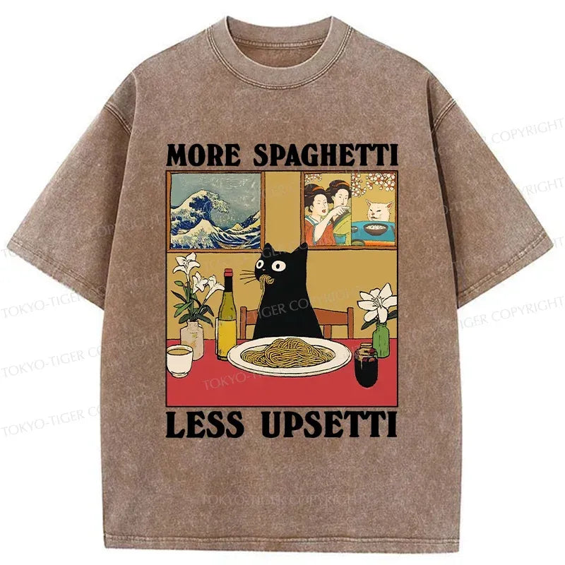 Kyoto-Lion Cat Eating Pasta Washed T-Shirt