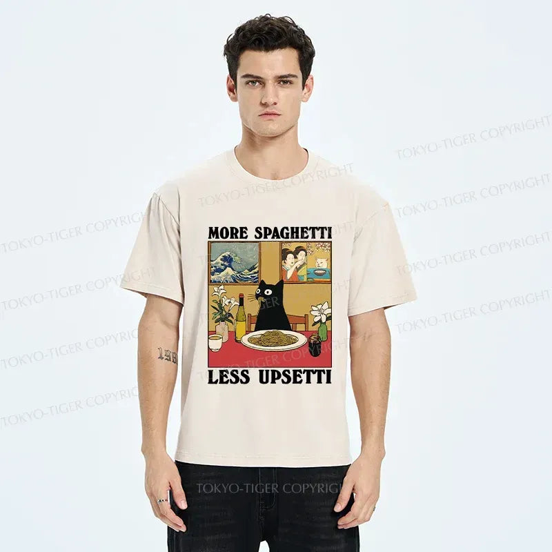 Kyoto-Lion Cat Eating Pasta Washed T-Shirt