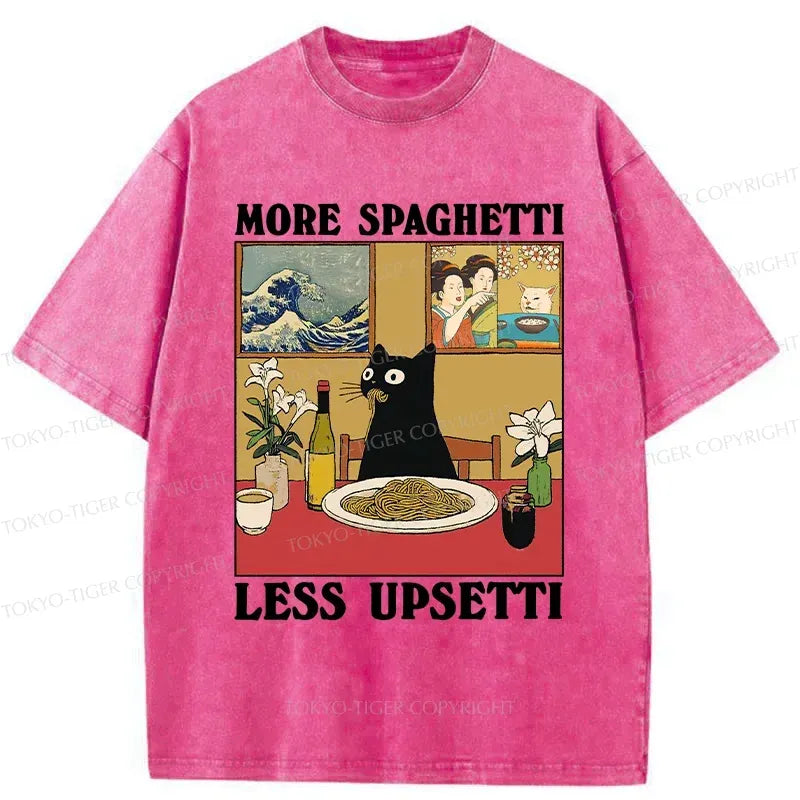 Kyoto-Lion Cat Eating Pasta Washed T-Shirt