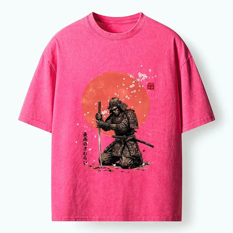 Kyoto-Lion Sakura Samurai Traditional Japan Art Washed T-Shirt