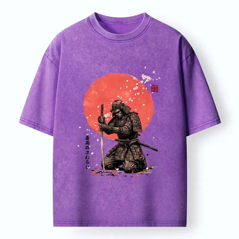 Kyoto-Lion Sakura Samurai Traditional Japan Art Washed T-Shirt