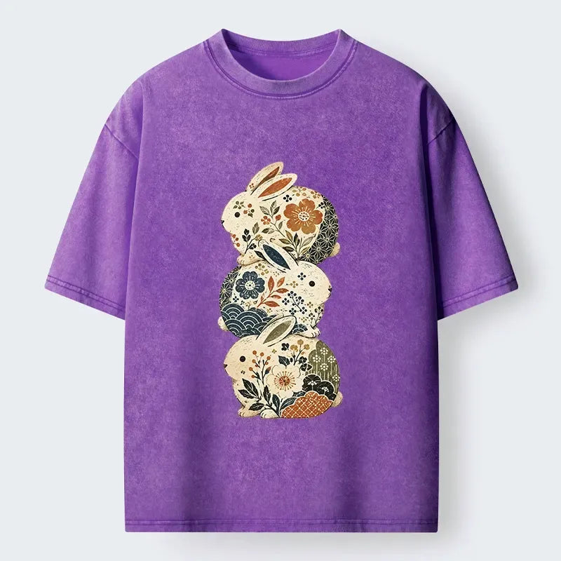 Japanese rabbit washed t-shirt for daily wear