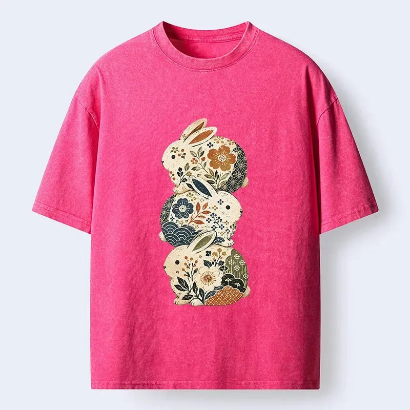 Japanese rabbit washed t-shirt for daily wear
